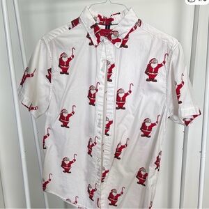 Denim & Flower White Shirt with Red Santa Print